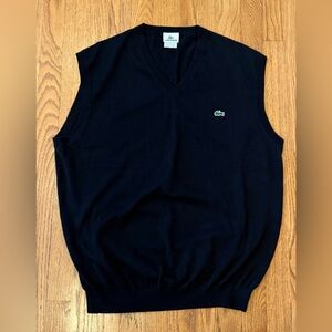 Lacoste Y2K  Mens Black cotton Sweater Vest preppy golf vintage logo size (7) XL